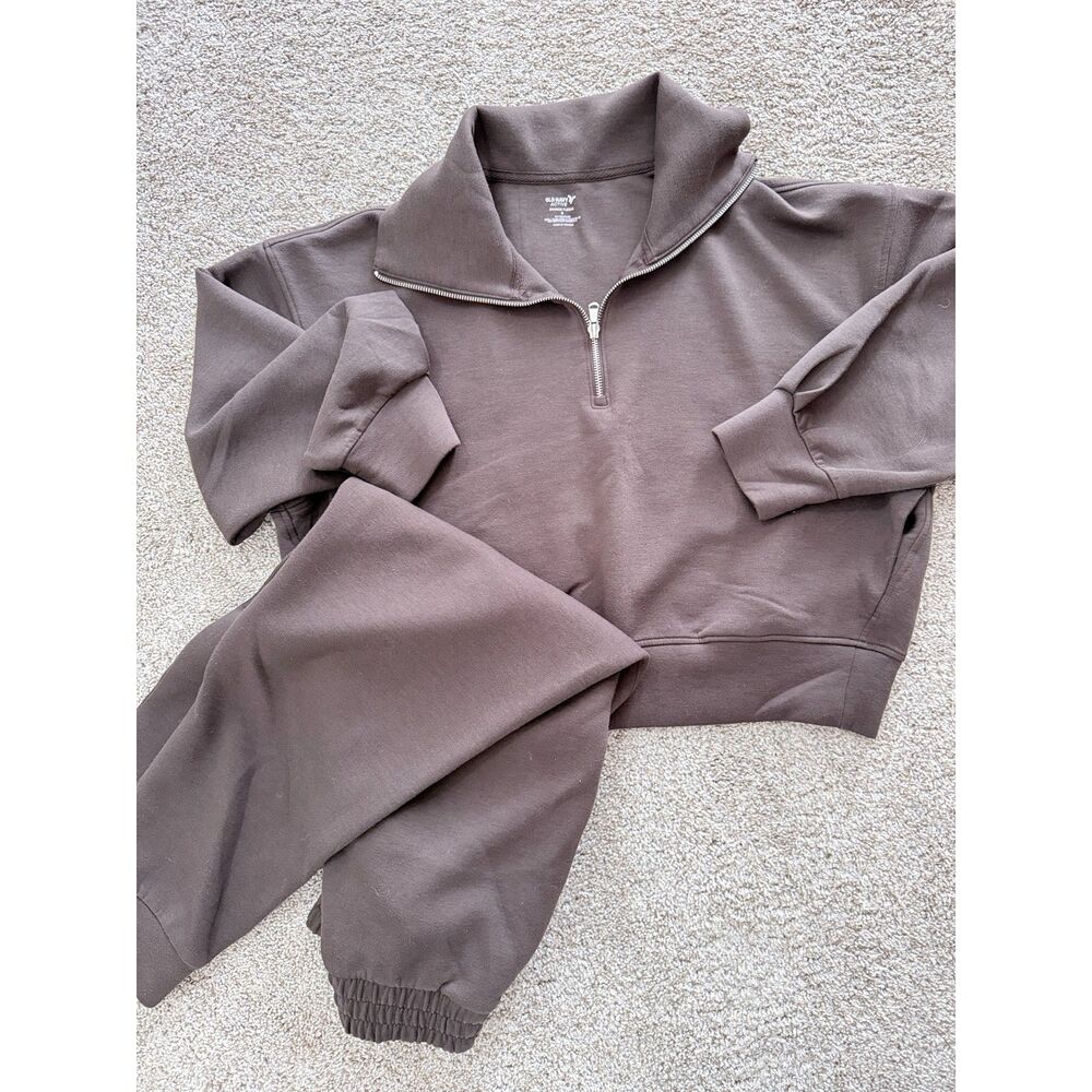 Old Navy Bounce Fleece Brown Half Zip Sweatshirt Jogger Set Medium
